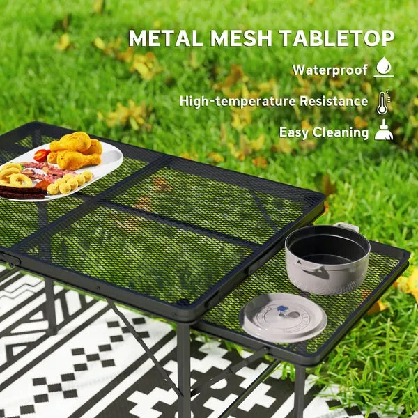 Outsunny Collapsible Camping Table With Wing Panels Height Adjustable Weatherproof