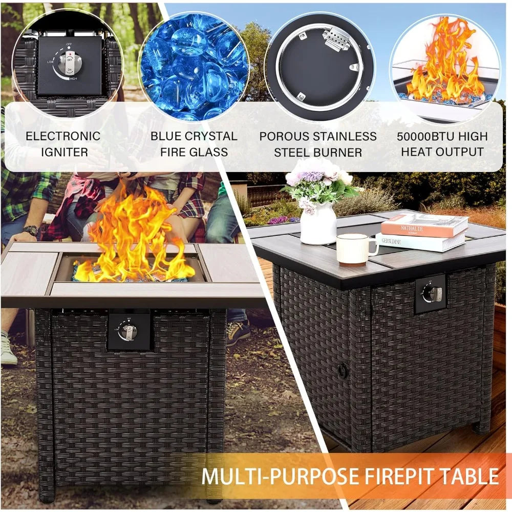7 Piece Patio Set With Sectional Sofa And Fire Pit