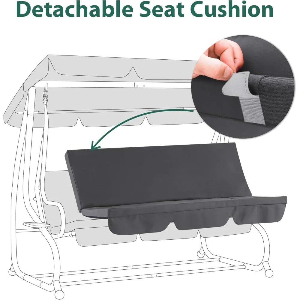 Three Seat Patio Swing Chair With Adjustable Canopy