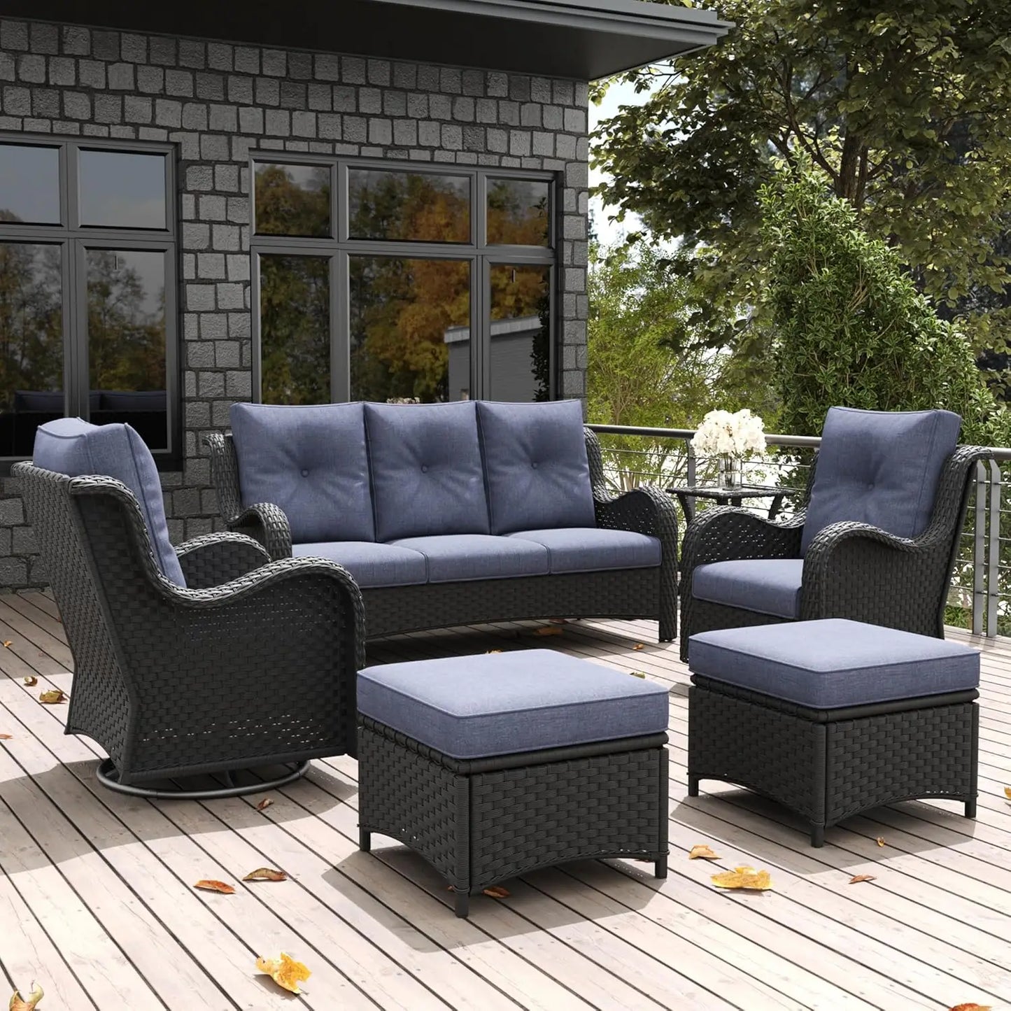 Outdoor Rattan Wicker Patio Furniture Set With Swivel Rocker Chairs