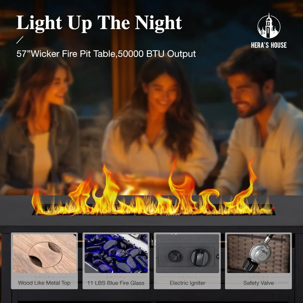 All Weather Patio Furniture Set Wicker Rattan With Fire Pit