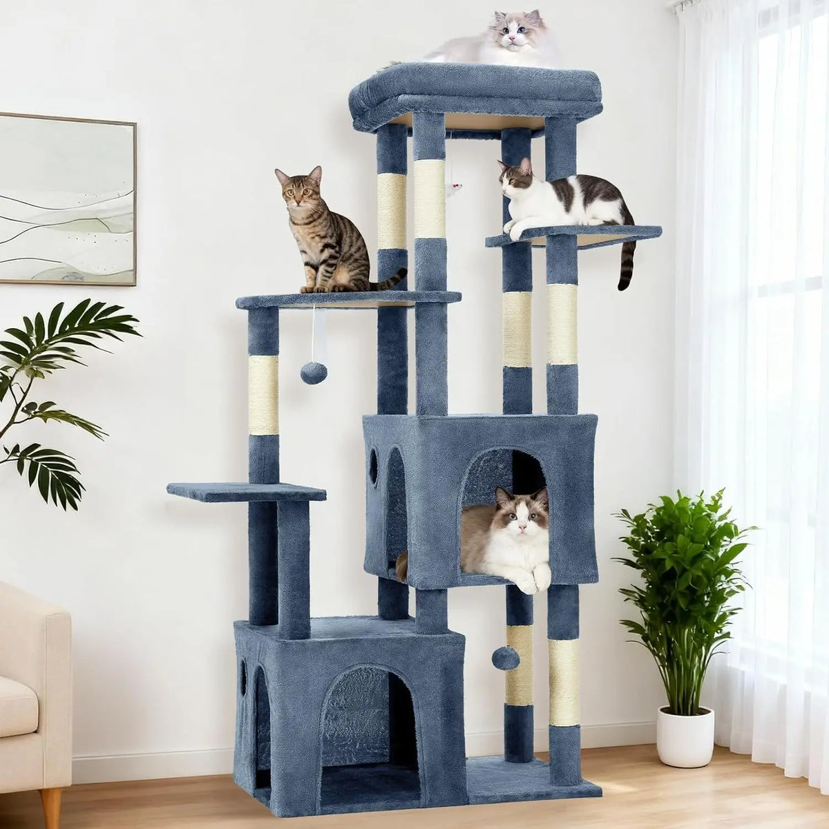 Five Layer Cat Tree Tower With Scratching Posts And Condos