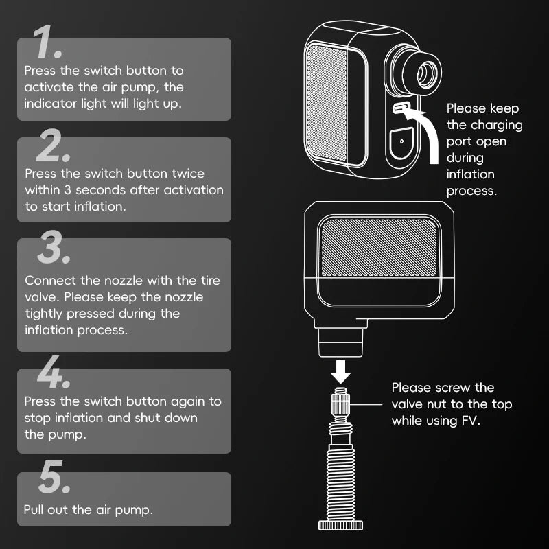 Rockbros Portable Electric Air Pump Rechargeable Bike Tire Inflator