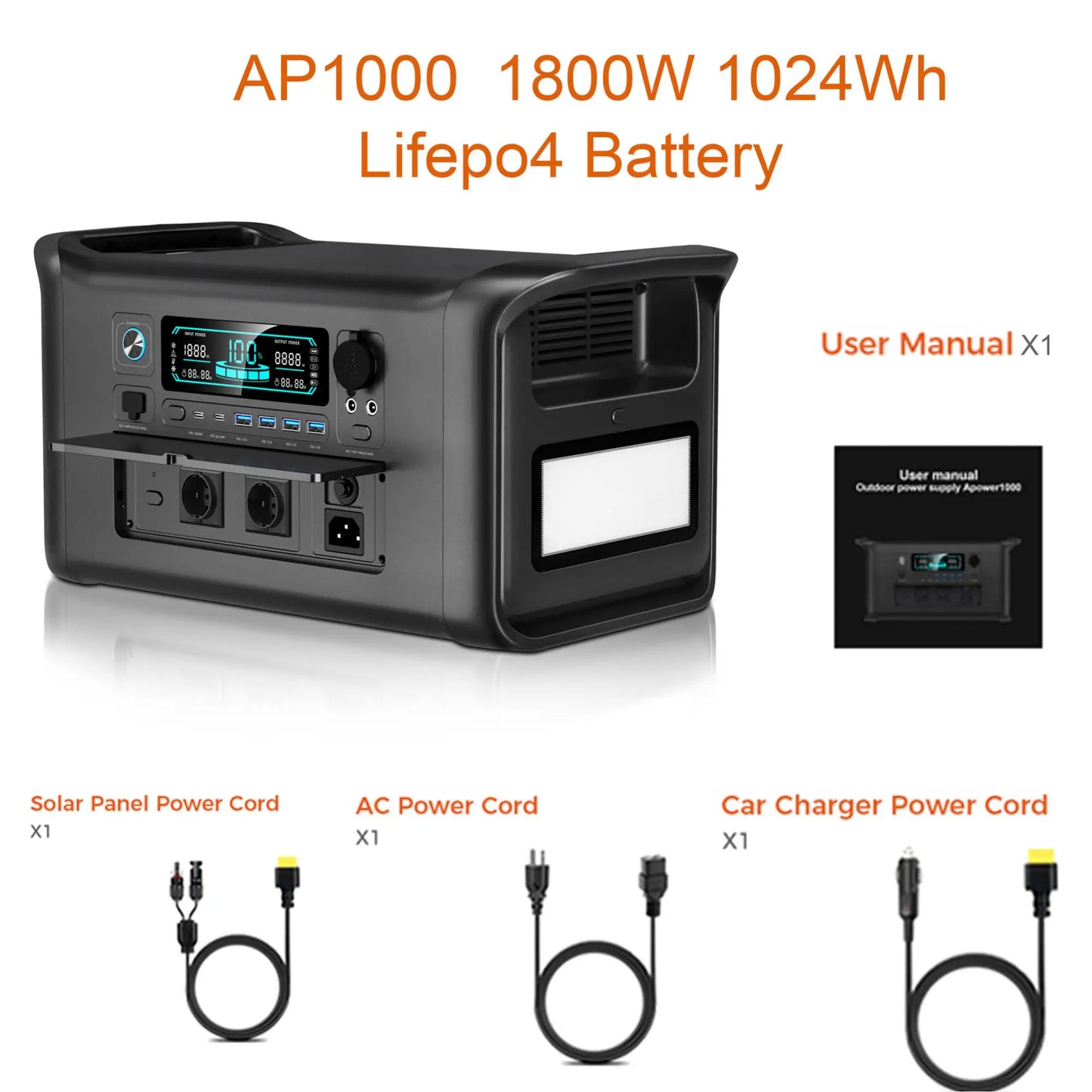 CTOLITY AP1000 1600W Solar Generator With 1024Wh LiFePO4 Battery
