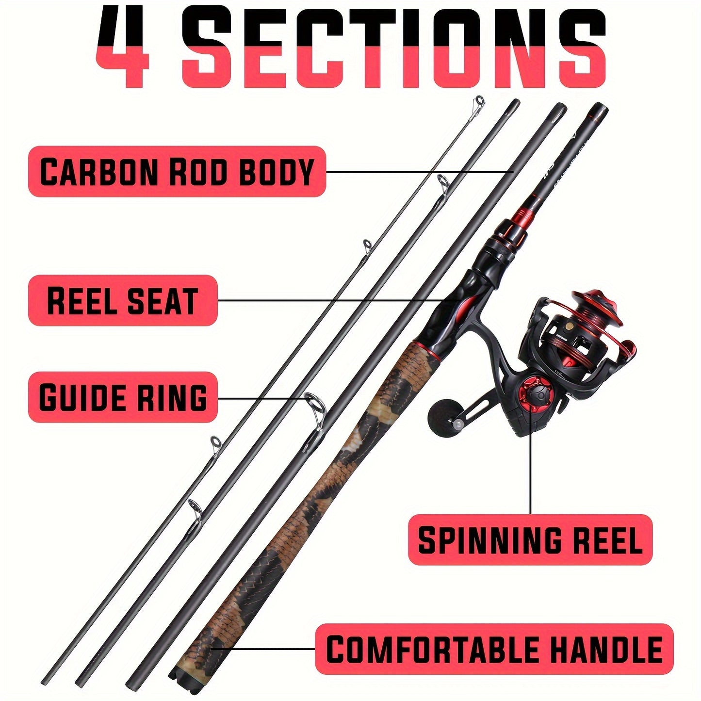 Sougayilang Four-Section Carbon Fiber Rod and Spinning Reel Combo