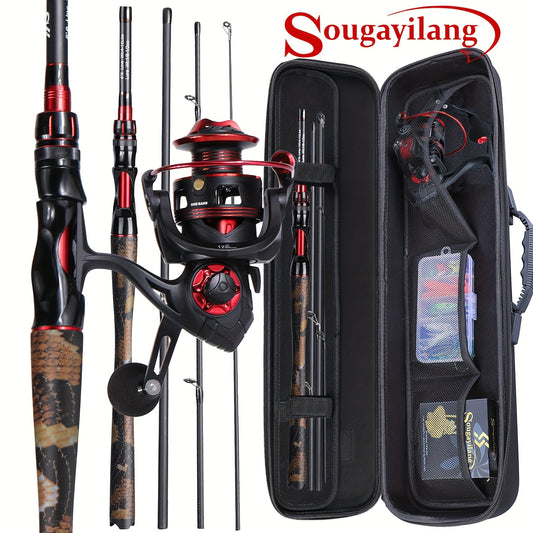 Sougayilang Four-Section Carbon Fiber Rod and Spinning Reel Combo