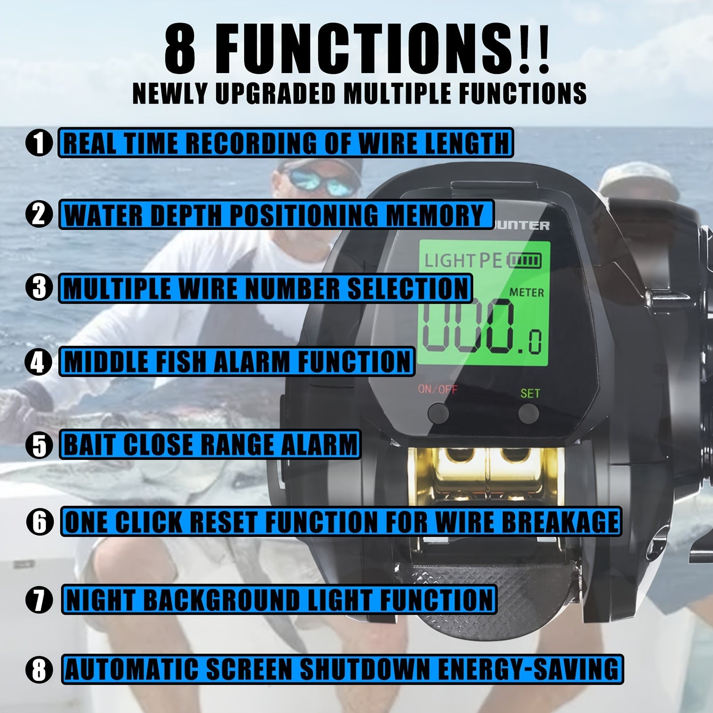 SAMOLLA Digital Display Spoon Fishing Reel Real Time Line Length