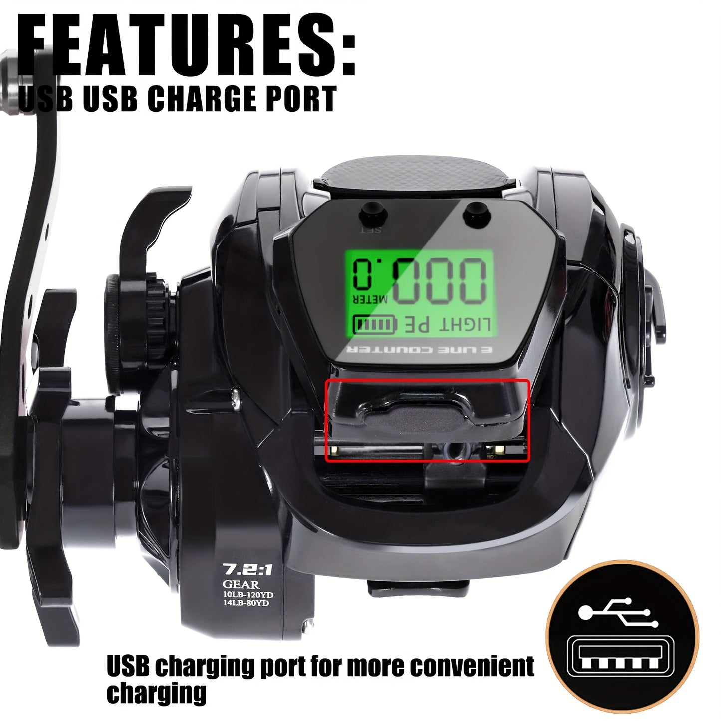 SAMOLLA Digital Display Spoon Fishing Reel Real Time Line Length