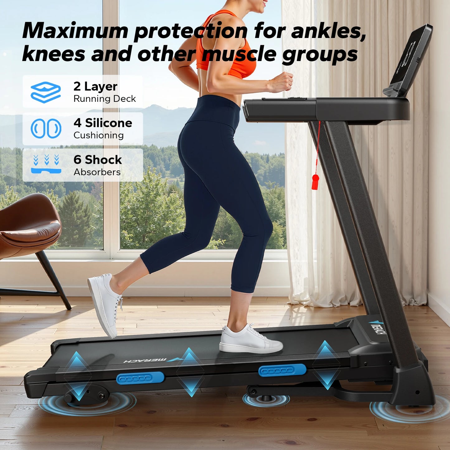 MERACH Treadmill T12 Incline With Double Deck Technology Heart Rate Monitor