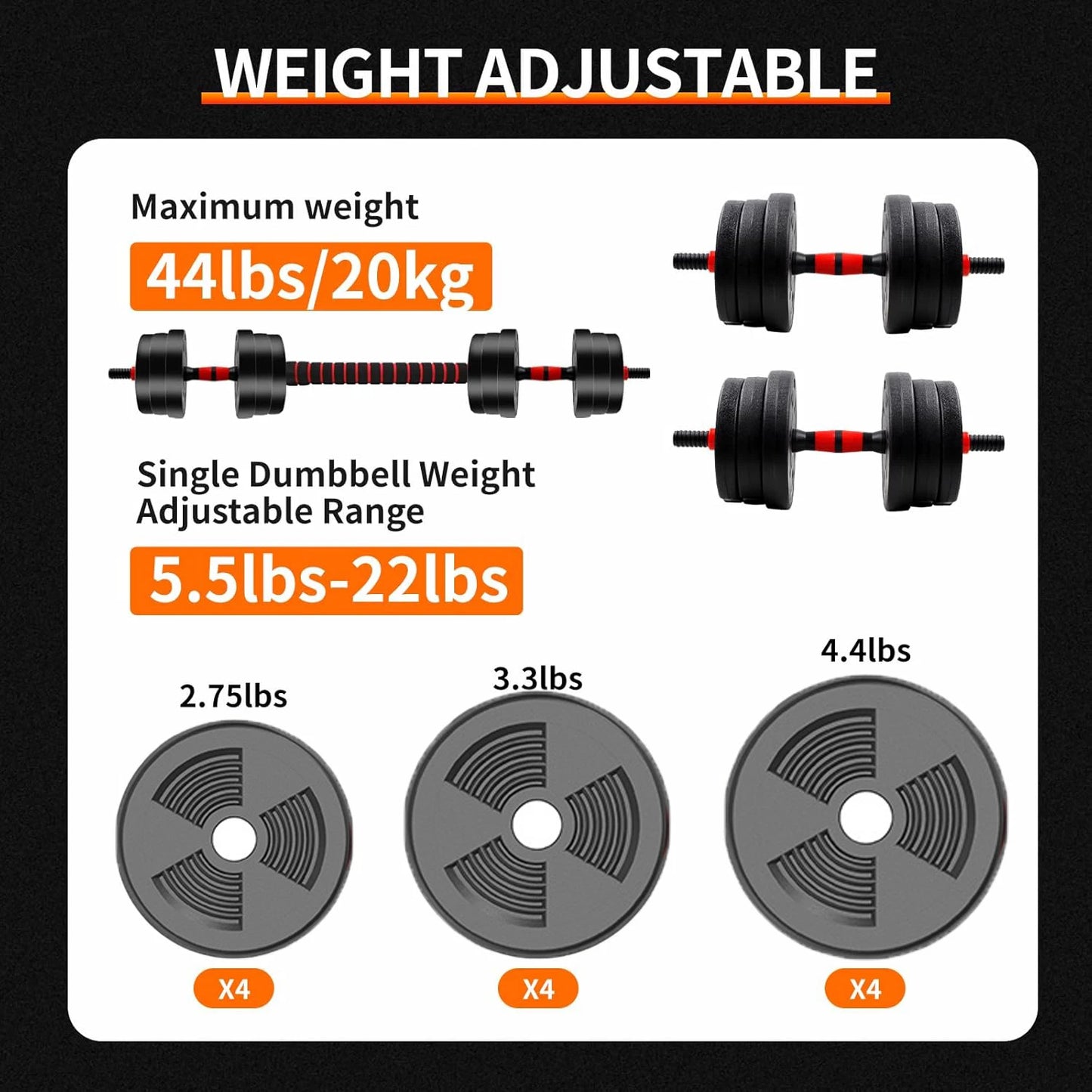 Adjustable Dumbbell Barbell Set With Anti-Slip Grip for Home Gym
