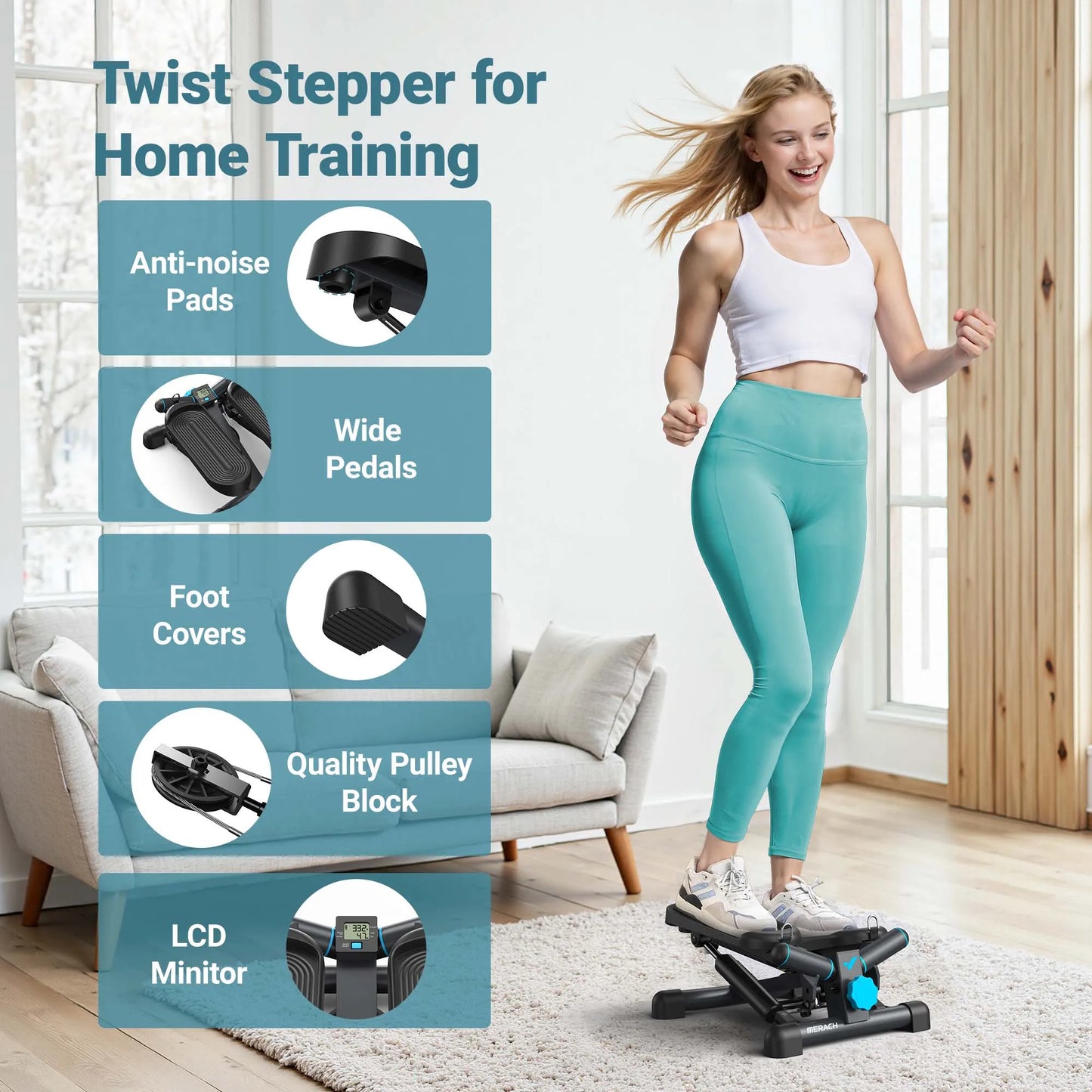 MERACH SpaceSaving Pro CompactMini Stepper Exercise Machine With Resistance Band