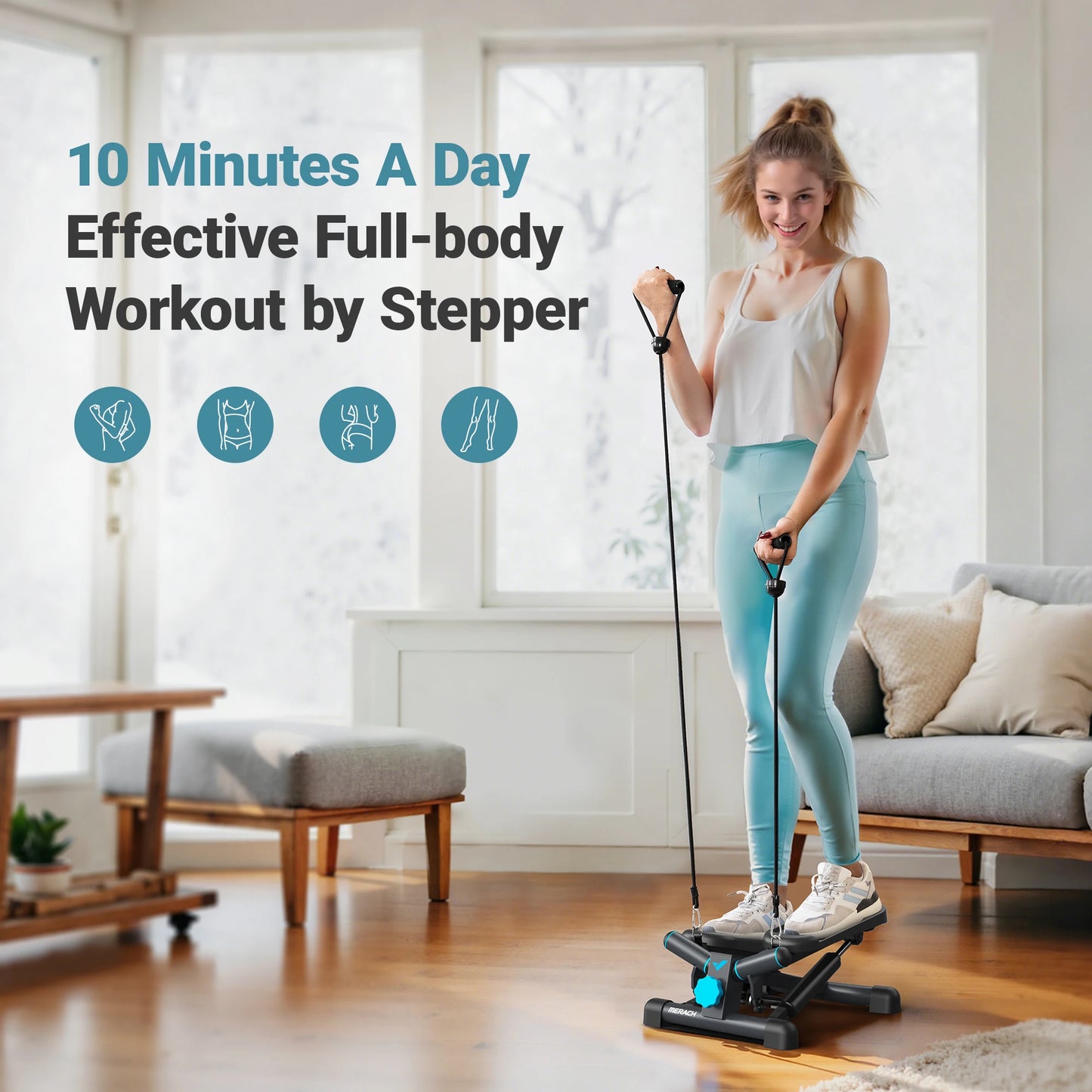 MERACH SpaceSaving Pro CompactMini Stepper Exercise Machine With Resistance Band