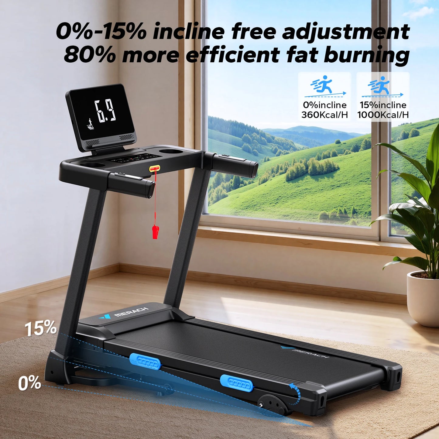 MERACH Treadmill T12 Incline With Double Deck Technology Heart Rate Monitor