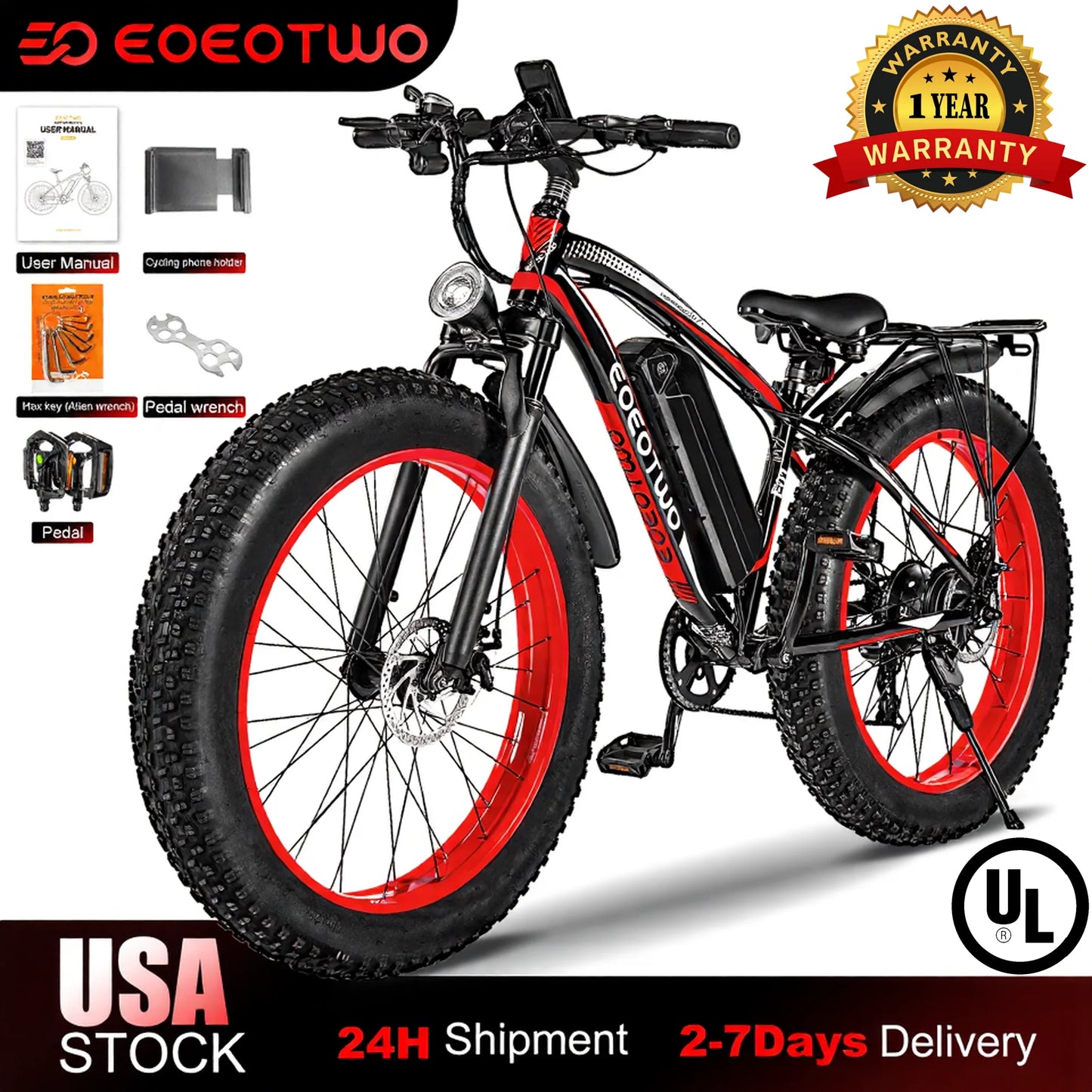 EOEOTWO E01 Electric Bike 1500W Peak 34MPH Fat Tire