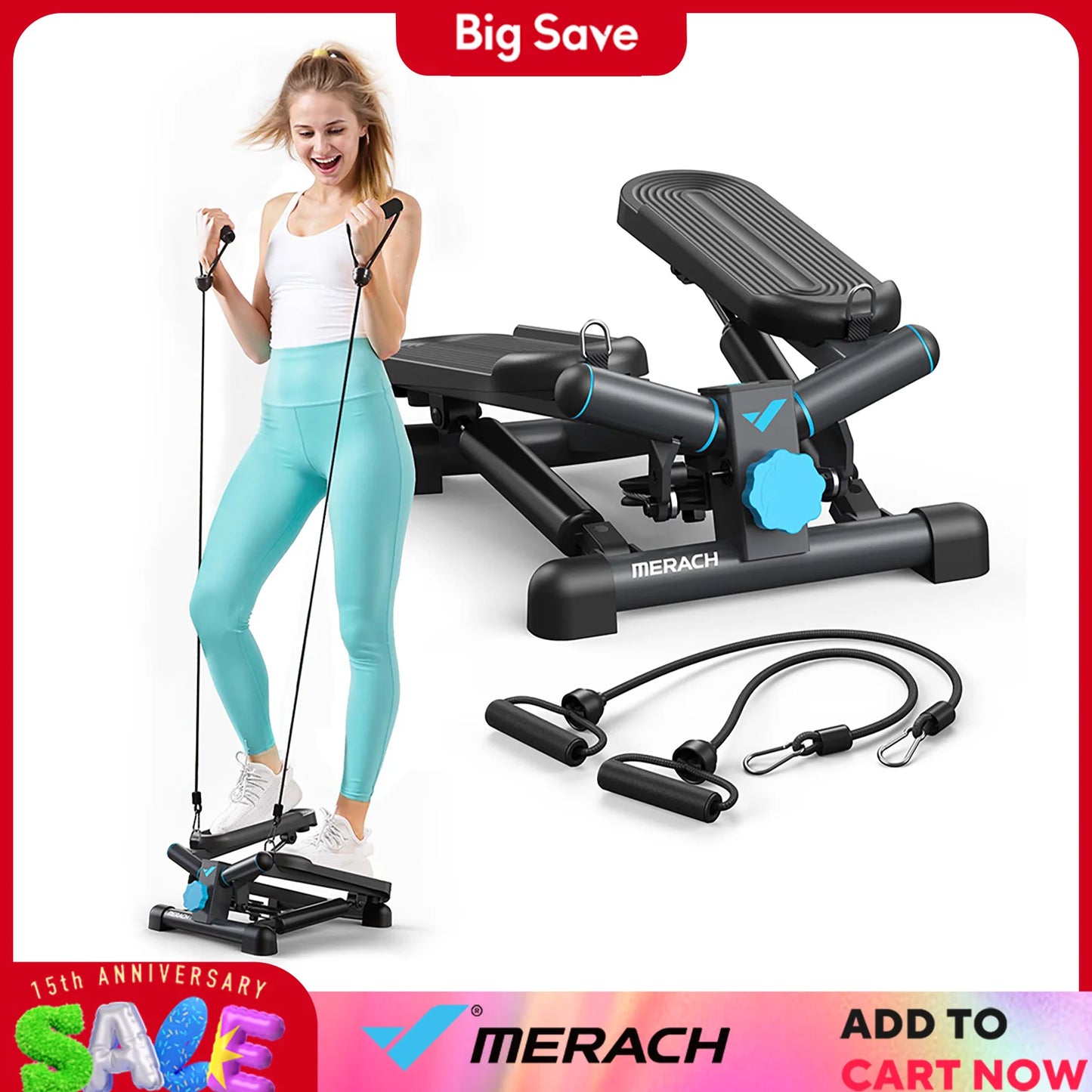 MERACH SpaceSaving Pro CompactMini Stepper Exercise Machine With Resistance Band
