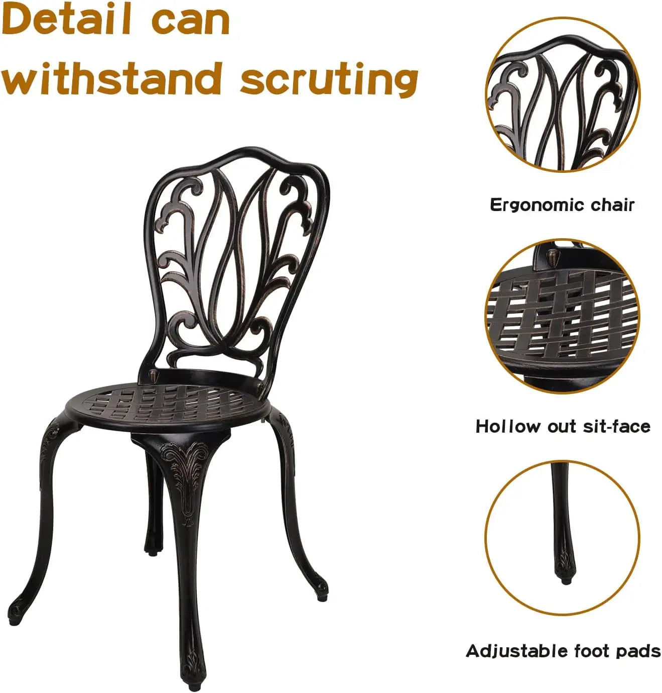 Three-Piece Patio Bistro Set Cast Aluminum Table