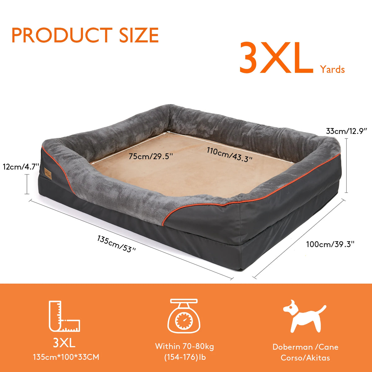 BINGOPAW Large Dog Bed With Anti Allergy Removable Cover