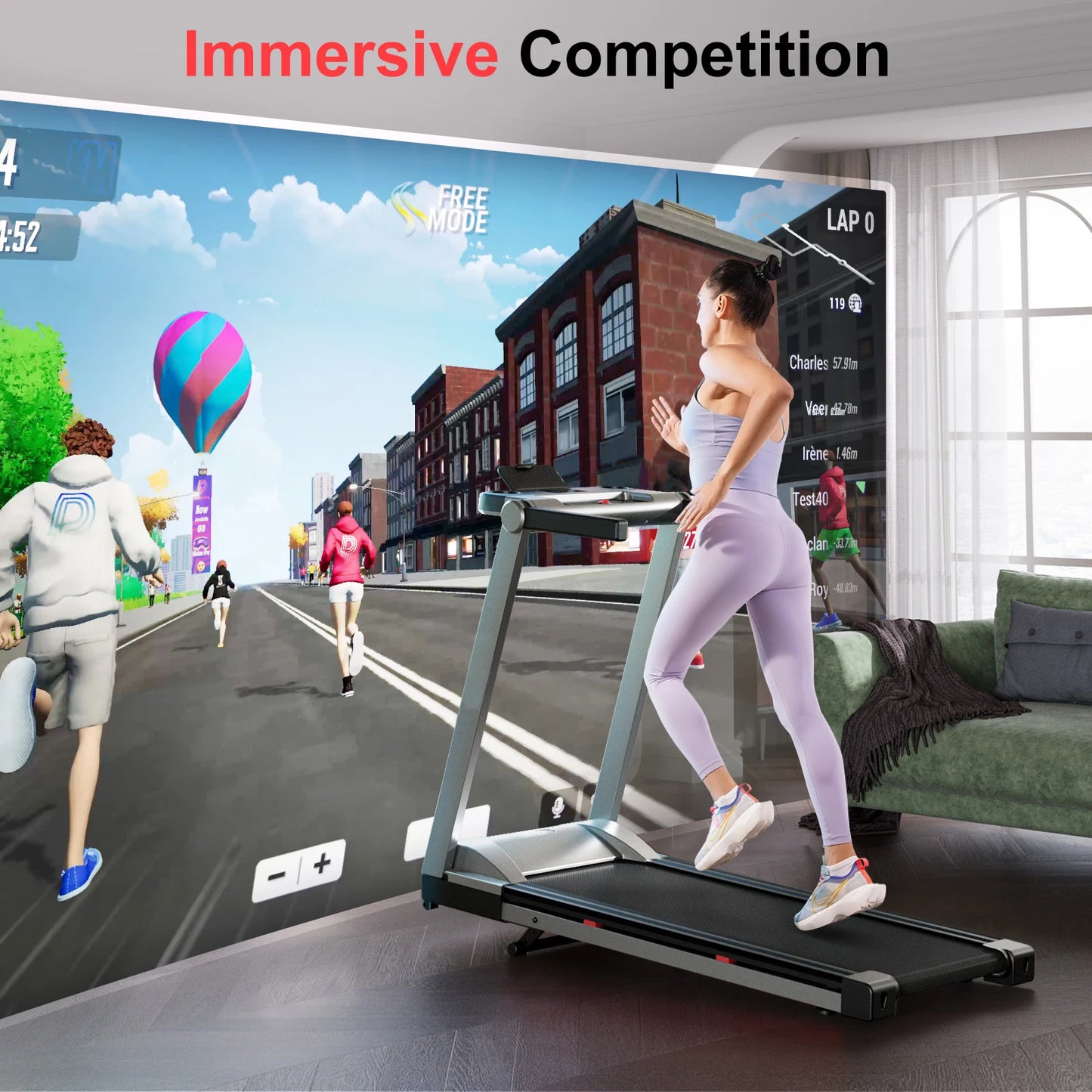 Superun Foldable Incline Treadmill With Handle Bar And App