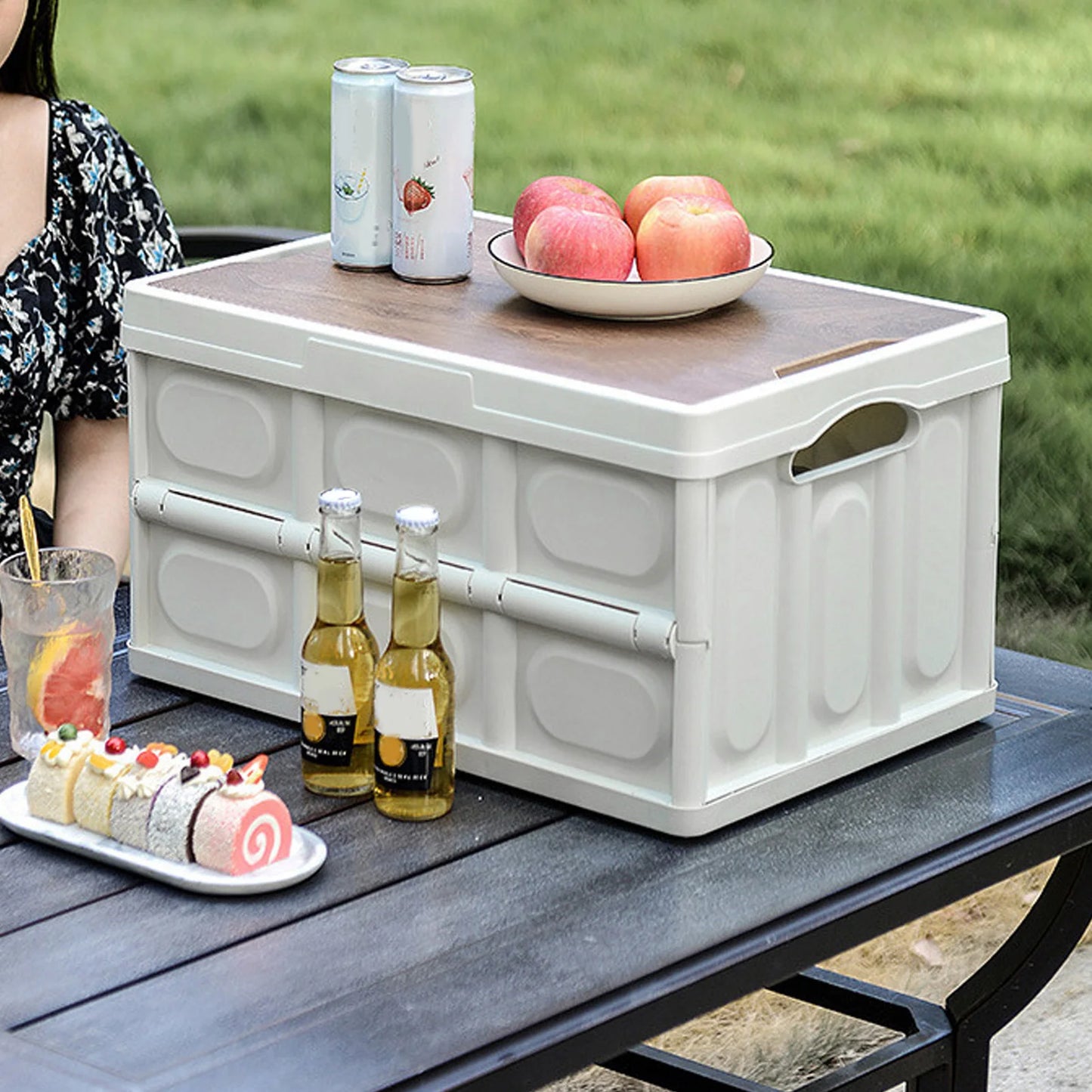 Outdoor Folding Storage Box With Wooden Panel