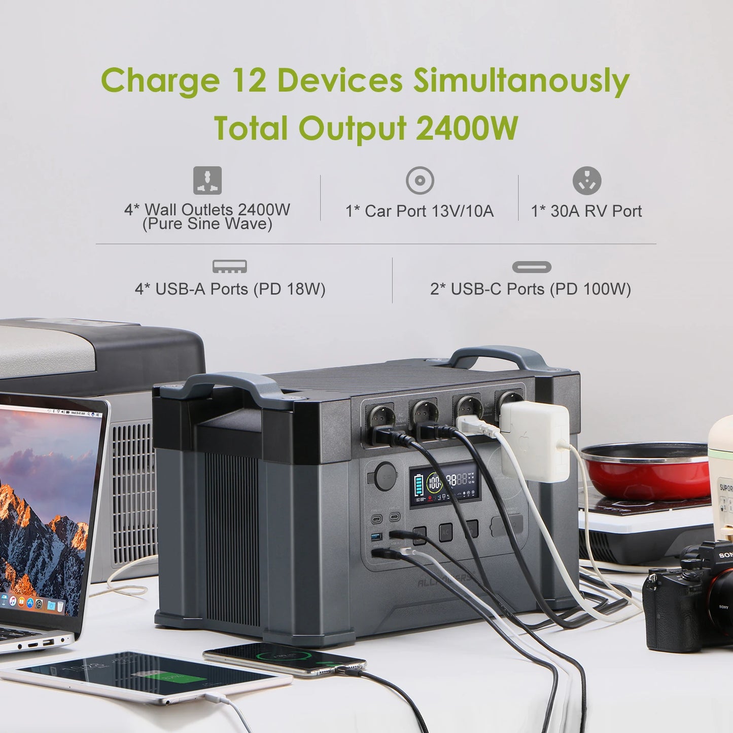 ALLPOWERS S2000 Pro 2400W MPPT Portable Power Station With 4x100W Foldable Solar Panels