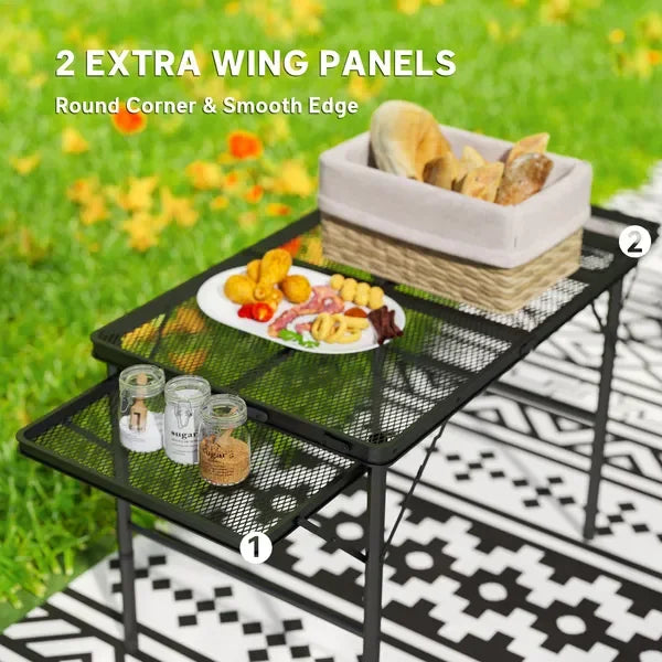 Outsunny Collapsible Camping Table With Wing Panels Height Adjustable Weatherproof