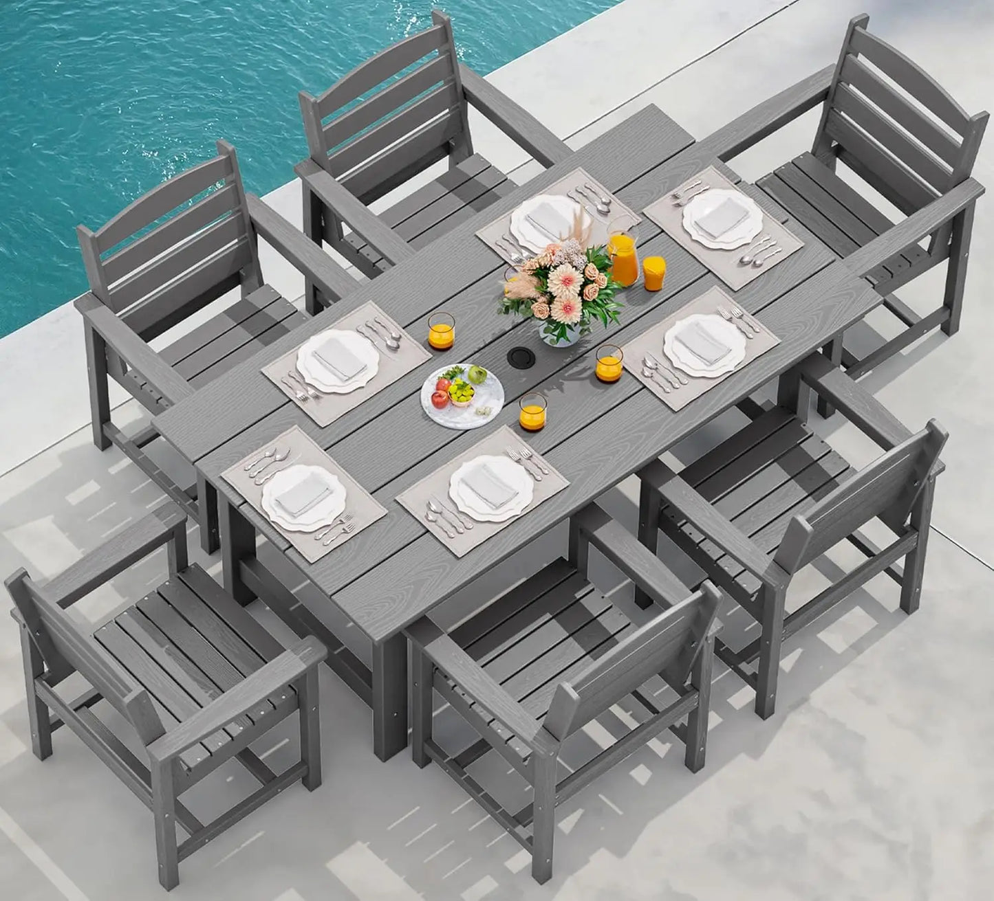 Outdoor Dining Table Set With Six Chairs Minimalist Modern