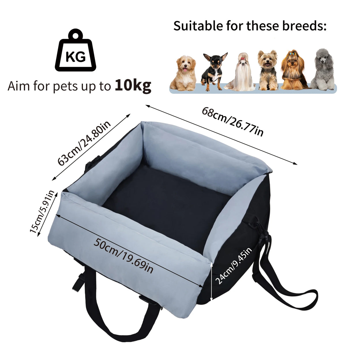 Borwart Portable Dog Car Seat With Booster Travel Carrier