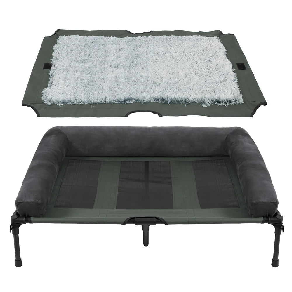 BORWARTCN Outdoor Raised Dog Bed With Cooling Breathable Mat And Plush Cushion For Home Garden