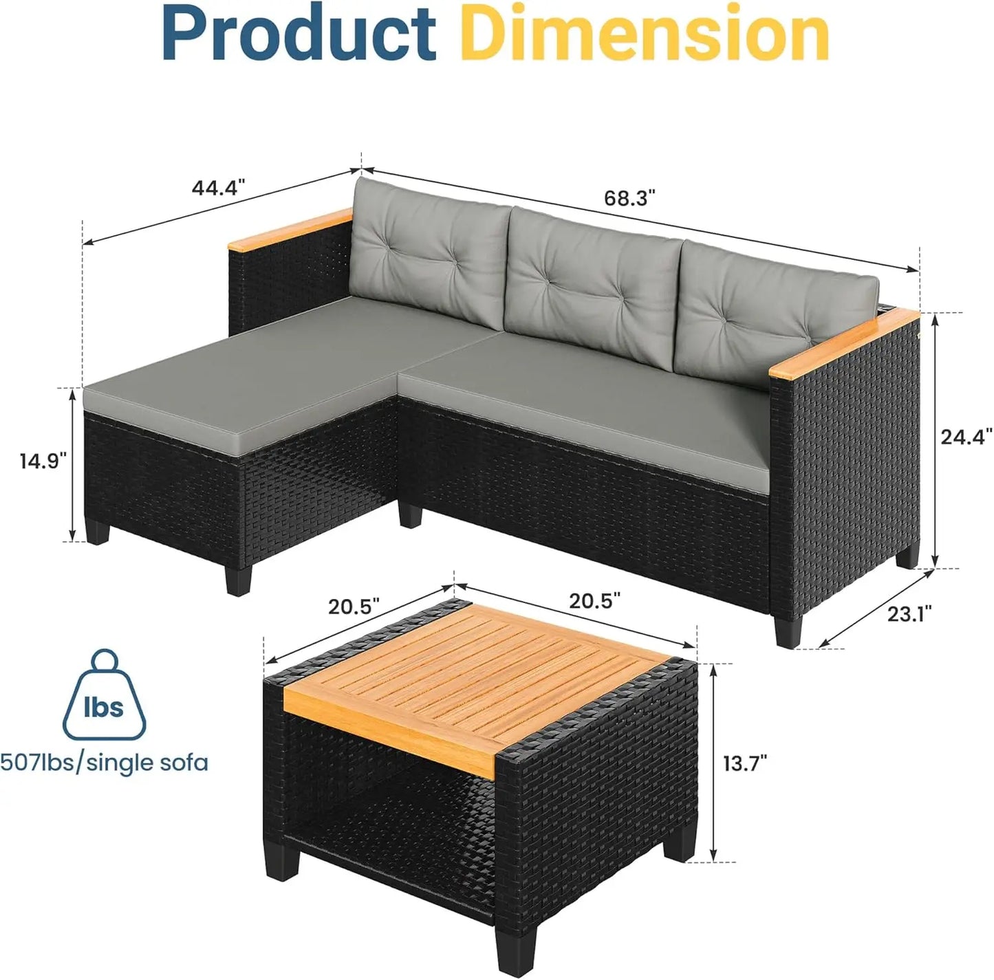All-Weather Outdoor Sectional Sofa Set With Storage Table And Cushions