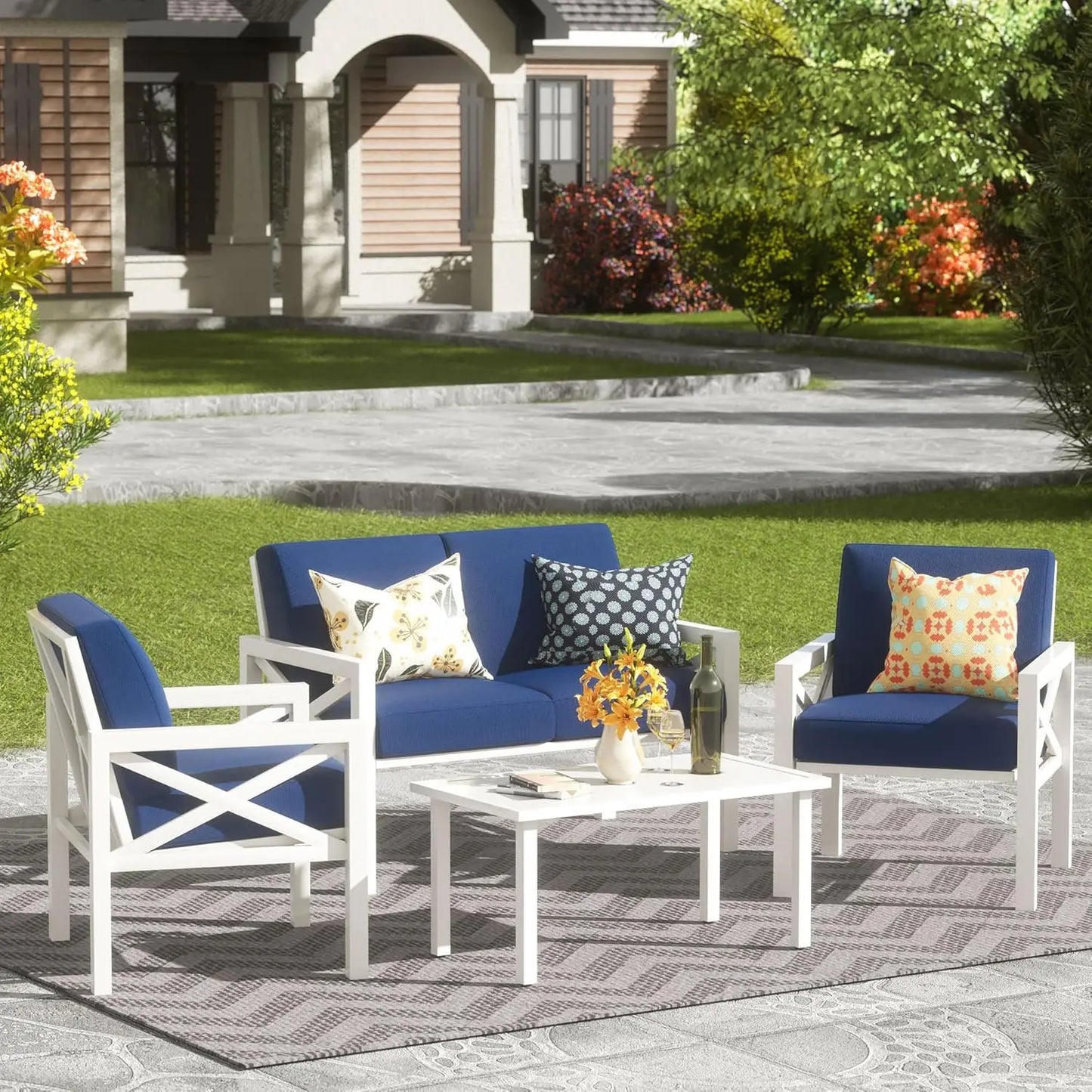 Modern Outdoor Patio Conversation Set Four-Piece Sofa Sectional