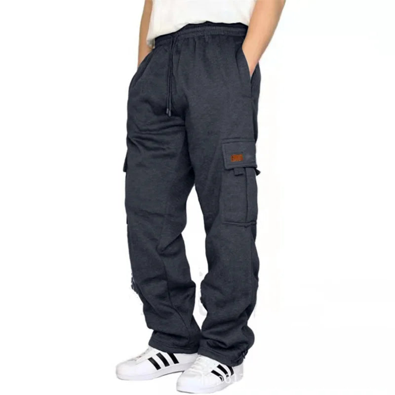 Hirigin Men's Loose Cargo Pants Drawstring Wide Leg Outdoor