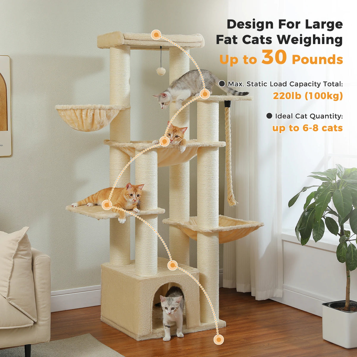 PAWZ Road Multi-Level Cat Tree With Hammock And Scratching Posts