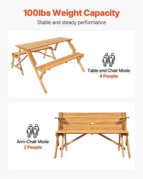 Finishes 2In1 Transforming Interchangeable Picnic Table And Bench Set Weatherproof