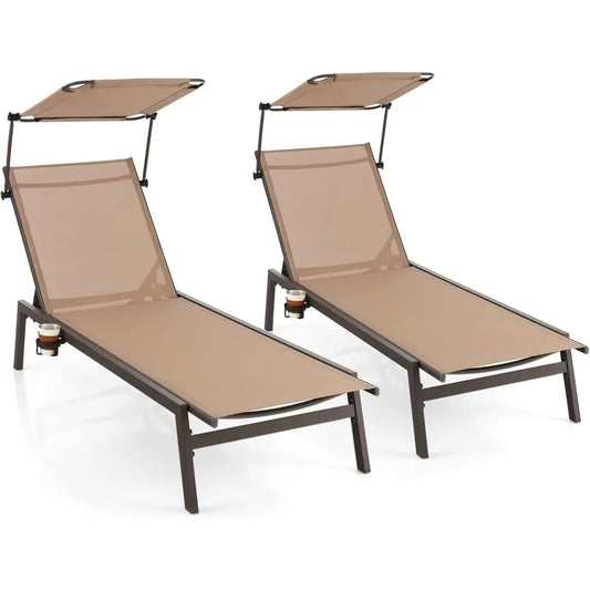 MKDK 2-Piece Patio Chaise Lounge Set With Adjustable Canopy