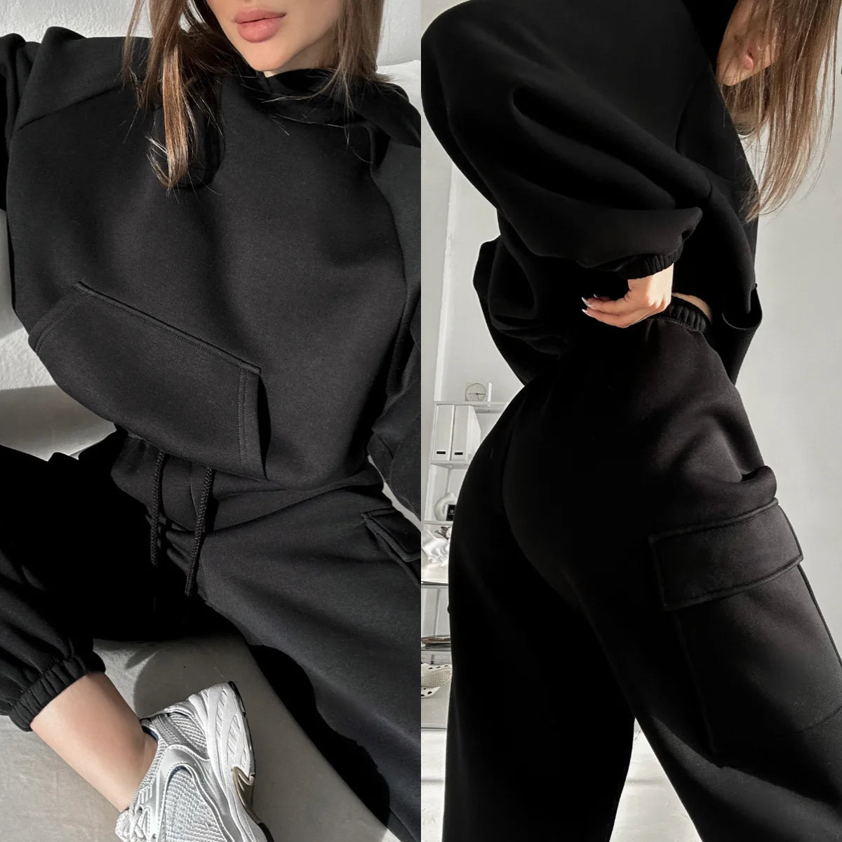 NONECN Womens Sweatsuit Set Zip Hoodie Jacket And Pants Activewear
