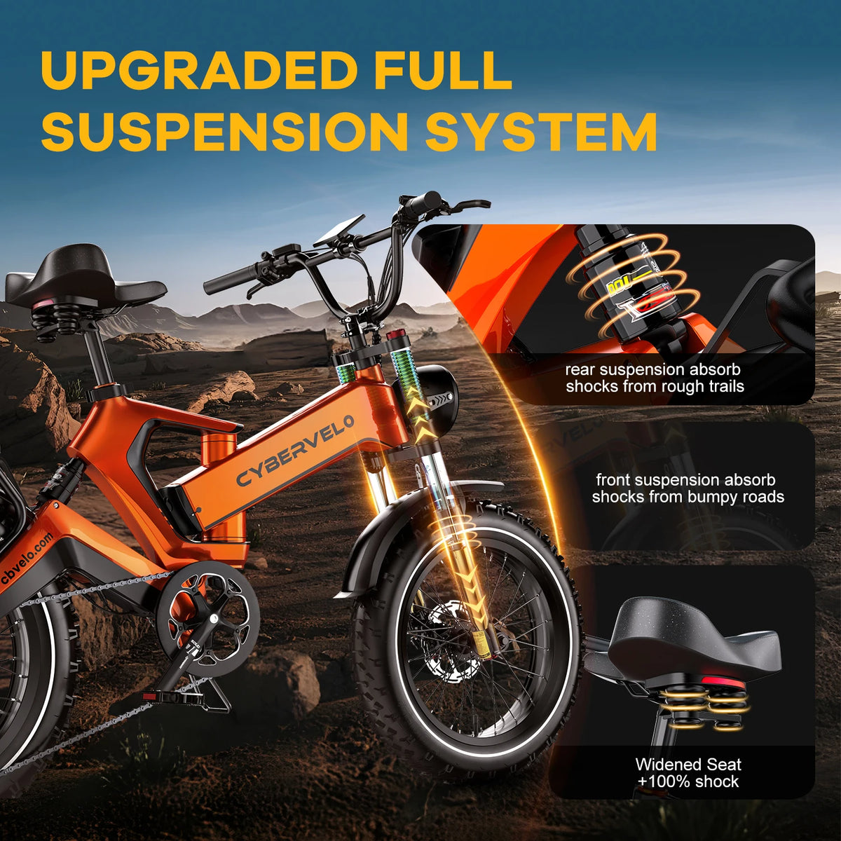 Cybervelo Foldable Fat Tire Electric Bike With Long Range Battery