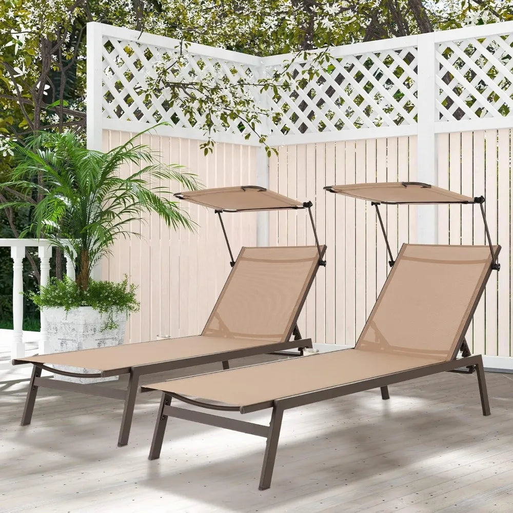 MKDK 2-Piece Patio Chaise Lounge Set With Adjustable Canopy