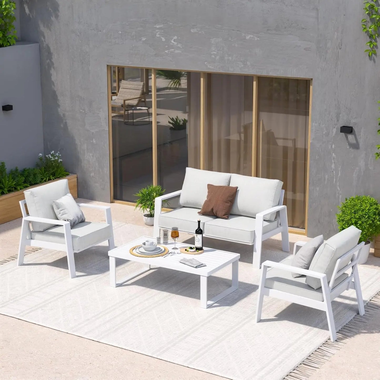 Aluminum Outdoor Patio Furniture Set With Coffee Table Modern