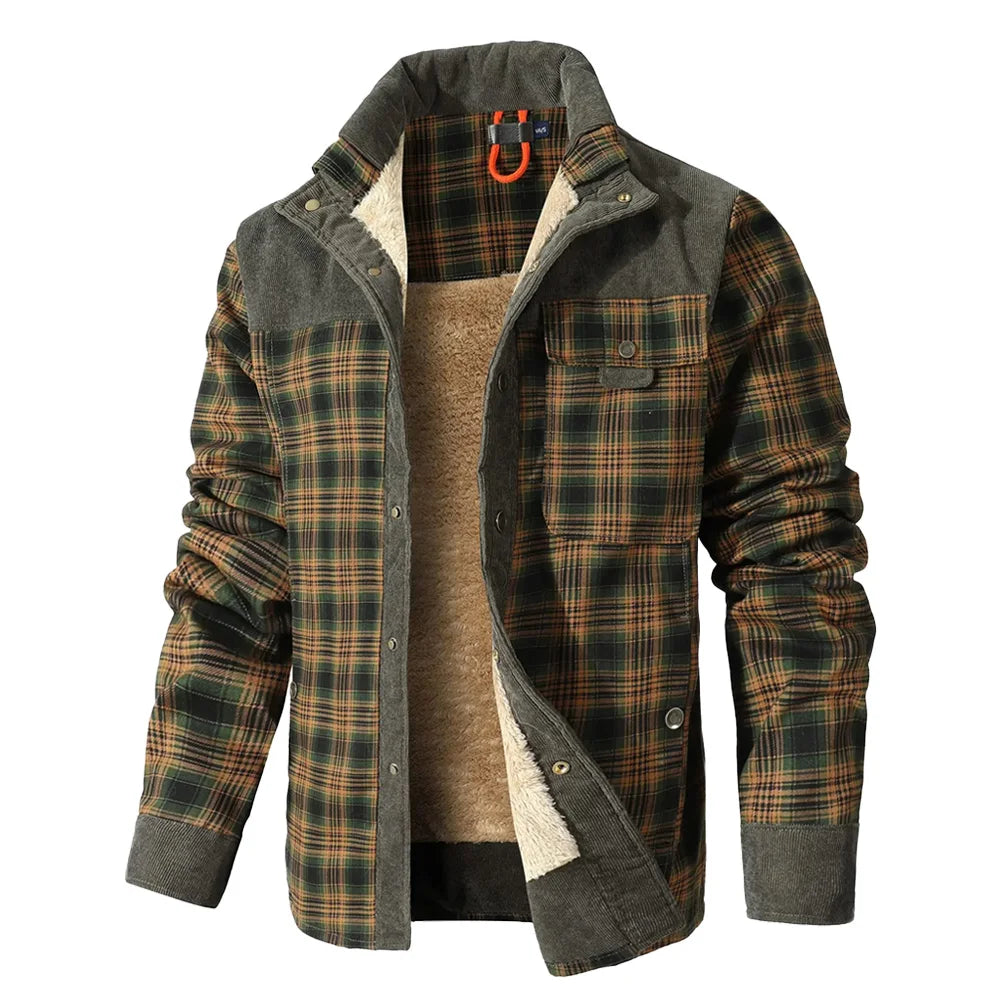 Men's Winter Windproof Bomber Jacket With Plaid Sherpa Lining
