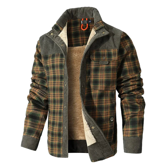 Men's Winter Windproof Bomber Jacket With Plaid Sherpa Lining