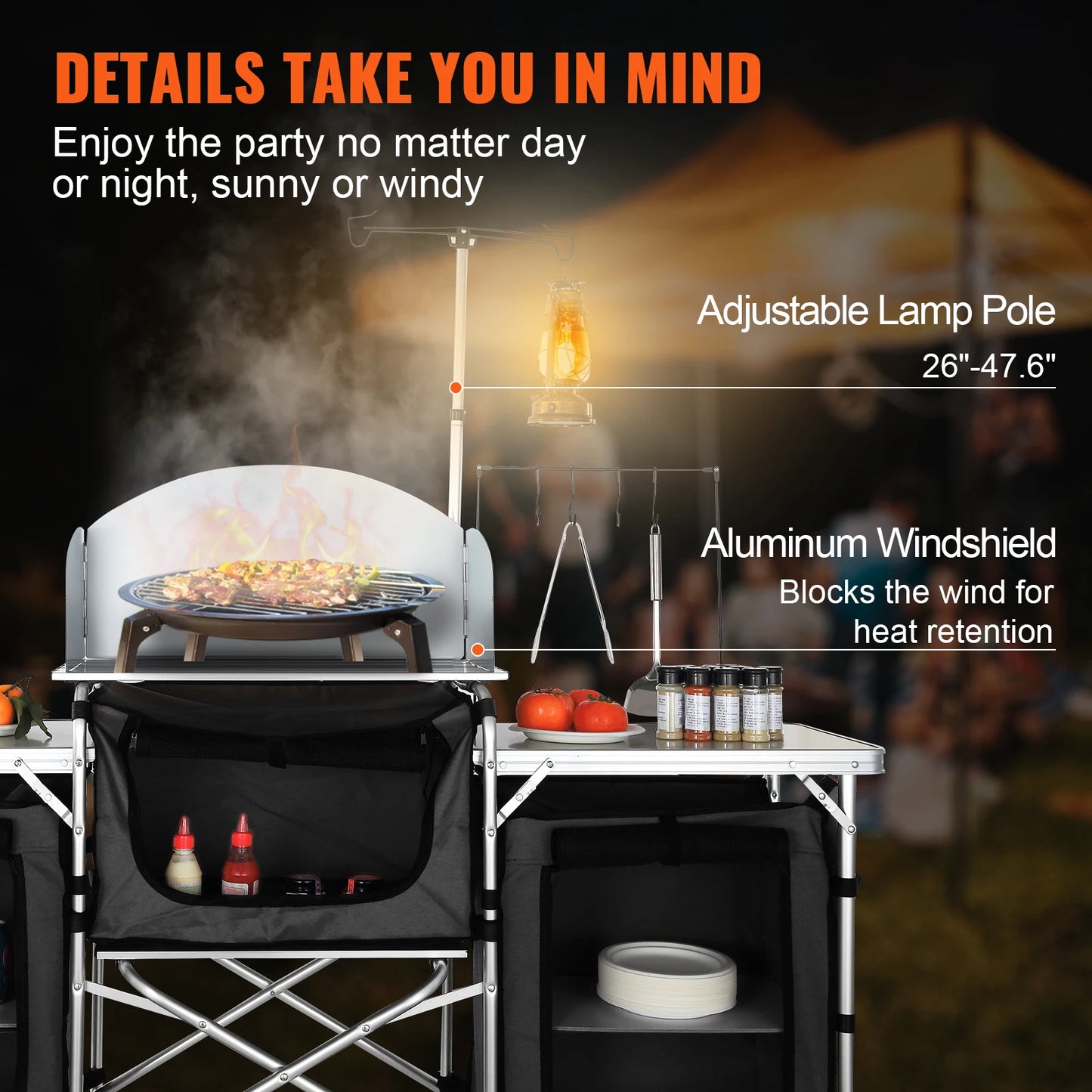 SucceBuy Foldable Outdoor Kitchen Table Cabinet For Camping And BBQ