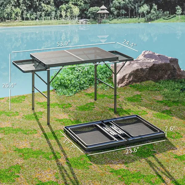 Outsunny Collapsible Camping Table With Wing Panels Height Adjustable Weatherproof