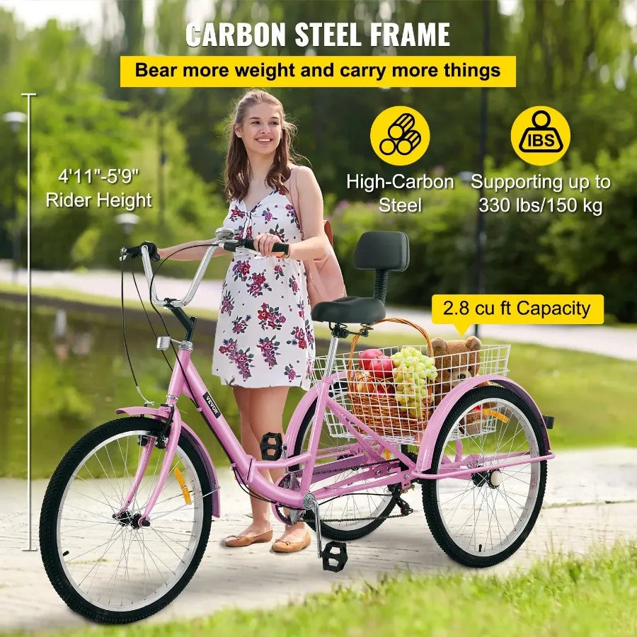 Hign-concerned Adult Tricycle 7Speed Three Wheel Foldable Trike ErgonomicAlloyFrame