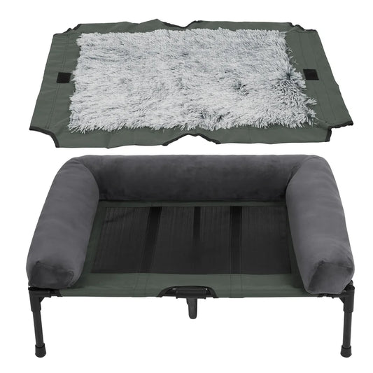 BORWARTCN Outdoor Raised Dog Bed With Cooling Breathable Mat And Plush Cushion For Home Garden