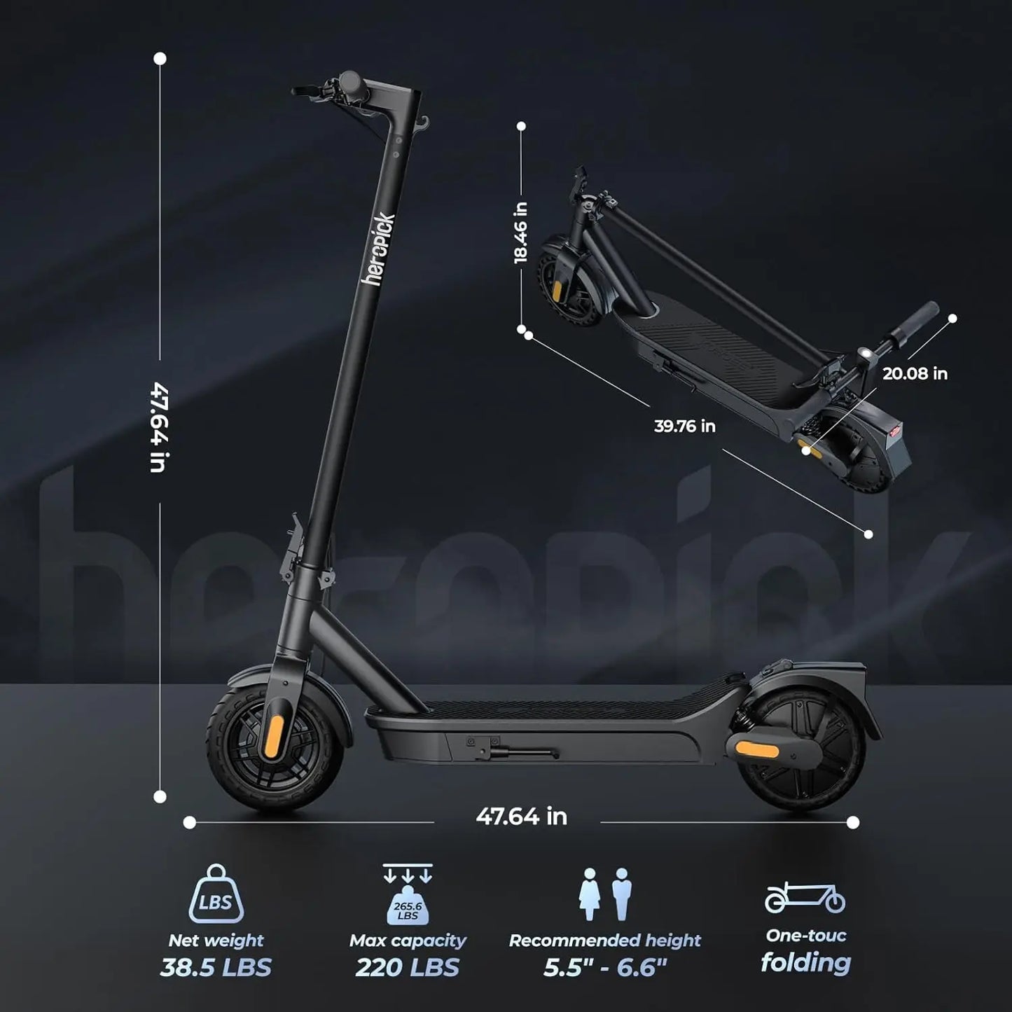 Hero E8 Pro Electric Scooter 500W 20 MPH 20 Mile Range Dual Suspension