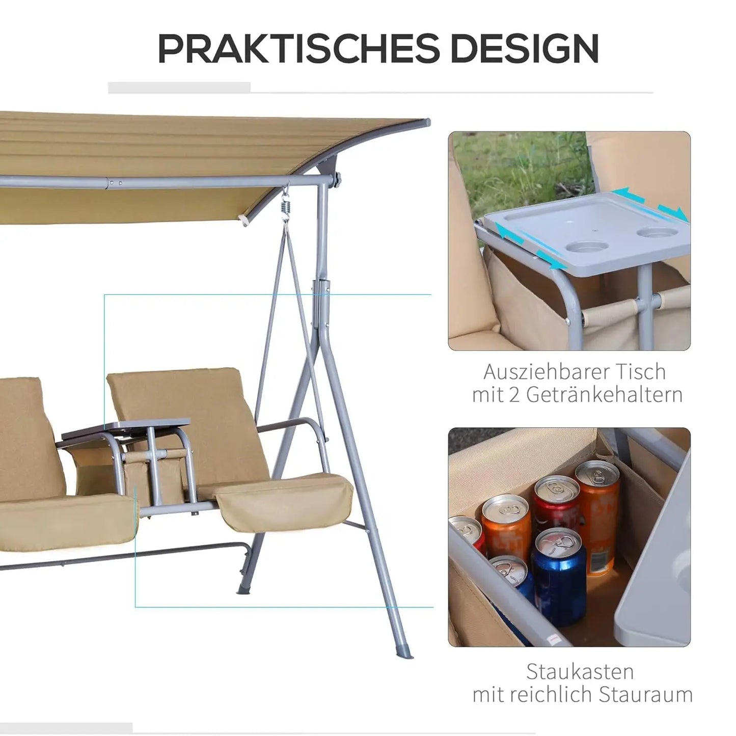 HUANZHUANG 2 Person Outdoor Porch Swing With Canopy And Table