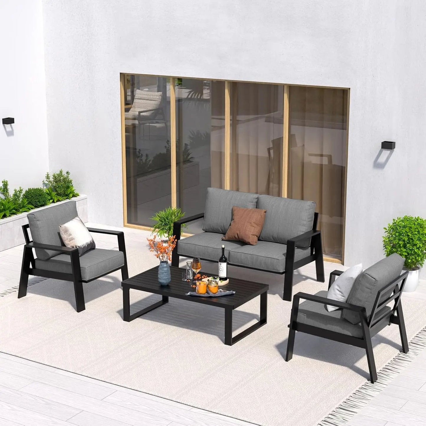 Aluminum Outdoor Patio Furniture Set With Coffee Table Modern