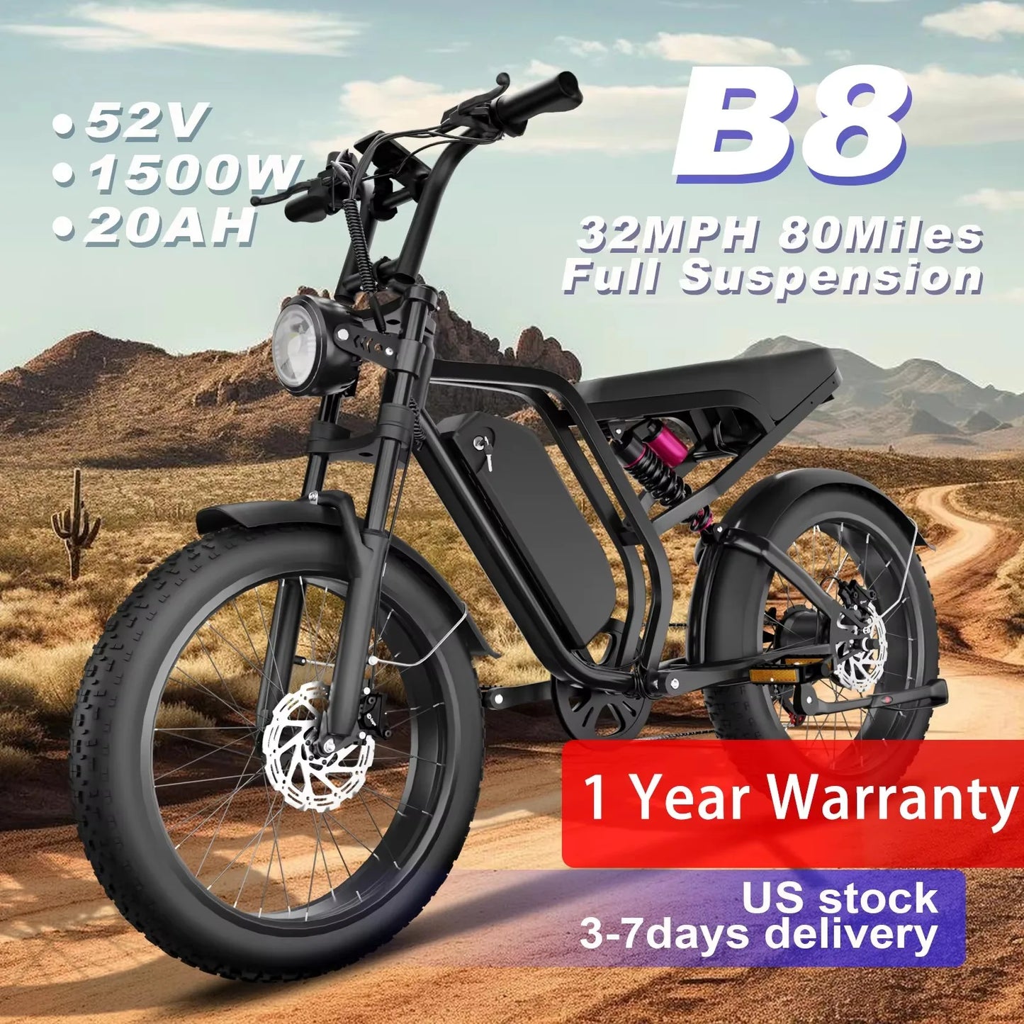 Moobelo B8 Winter-Ready E-Bike 1500W 7-Speed Fat Tire