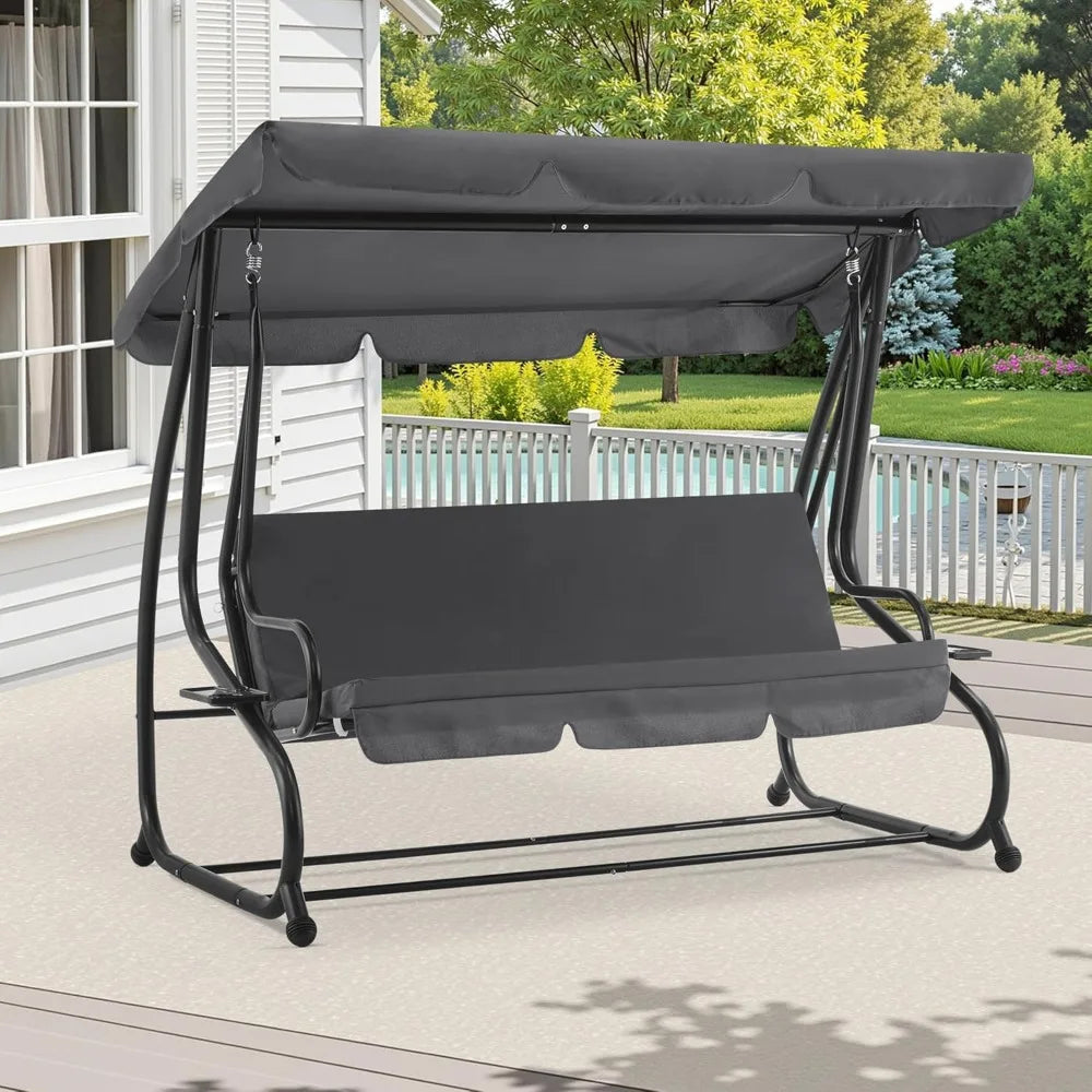 Three Seat Patio Swing Chair With Adjustable Canopy