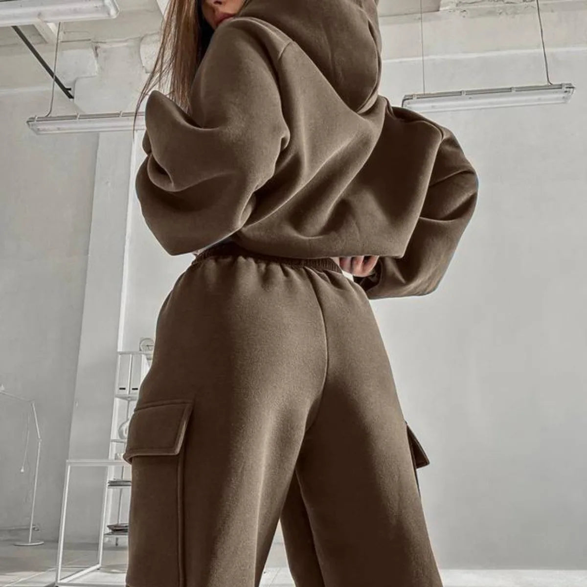 NONECN Womens Sweatsuit Set Zip Hoodie Jacket And Pants Activewear